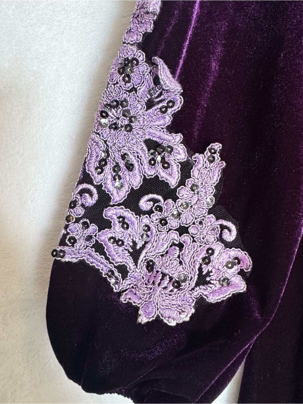 Daffic Italy Velvet Maxi Dress Embroidered Purple Gothic Boho Oversized - Picture 4 of 11